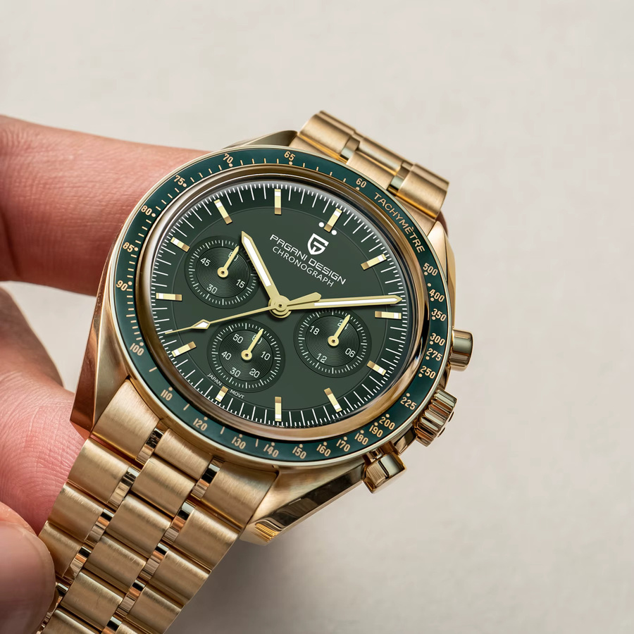 PAGANI DESIGN Chronograph, Gold-Grün, Quarz, Edelstahl, Herren - Bild 3