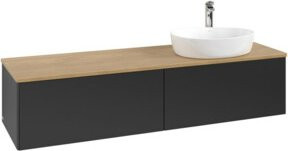 V&B Waschtischunterschrank Antao ohne Frontstruktur, Wandmontage, Eiche Honig und Blau Lackiert, B: 160 cm, T: 50 cm - Bild 1