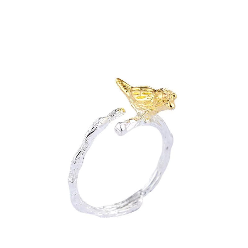 GaGa-Duck Ring, 925 Silber, Zweige, Goldenen Vogel - Bild 2