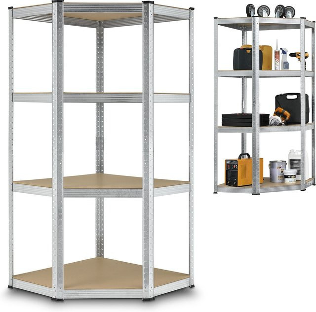 Juskys Corner Easy Schwerlastregal aus Metall und MDF in Silber, B/T/H: 160 x 75 x 40-75 cm - Bild 1