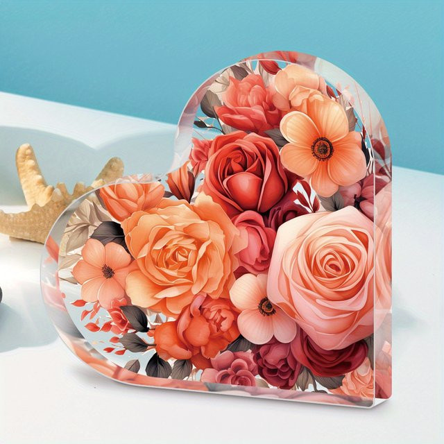 CIFBUY Wanddekoration Rotes Herz aus Acryl mit floralem Design in Rot, Weiß und Multicolour - Bild 1