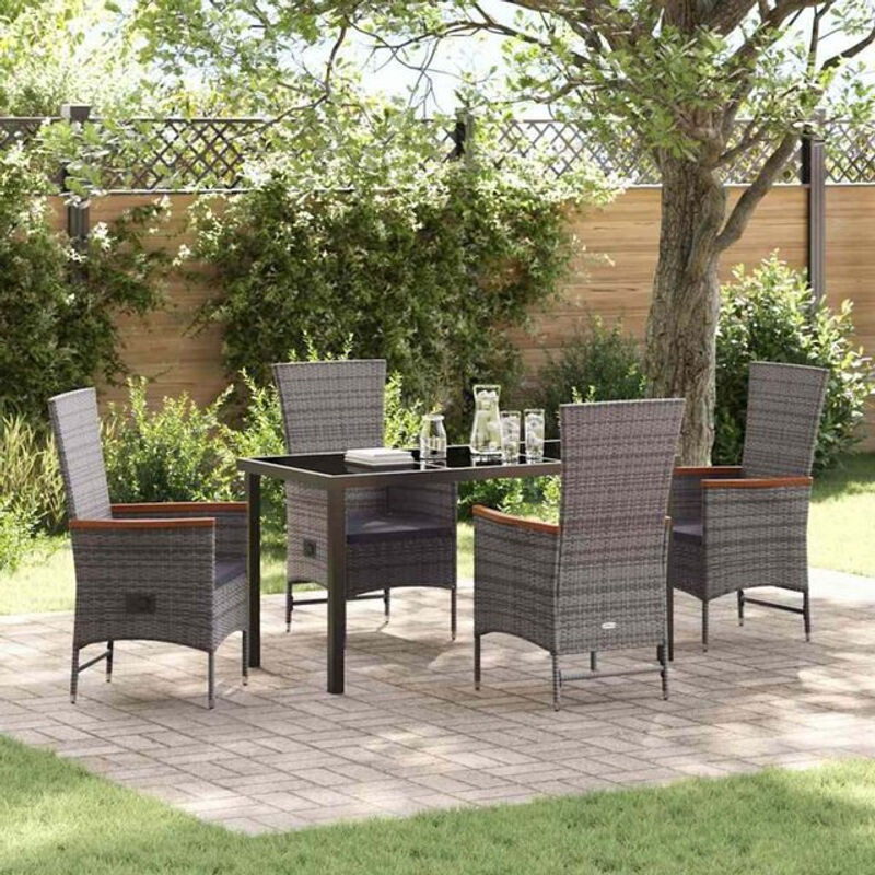 Moderne Garten Essgruppe aus Poly Rattan mit 5 Kissen in Grau von vidaxl - Bild 1