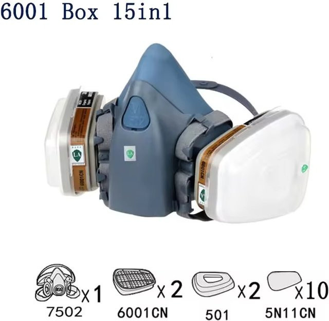 AnruiGe PROTECT Gasmaske Chemische Atemschutzmaske in Blau mit 6001/2091 Filtern für Industriefarben-Spritzarbeiten gegen organische Dämpfe - Bild 1