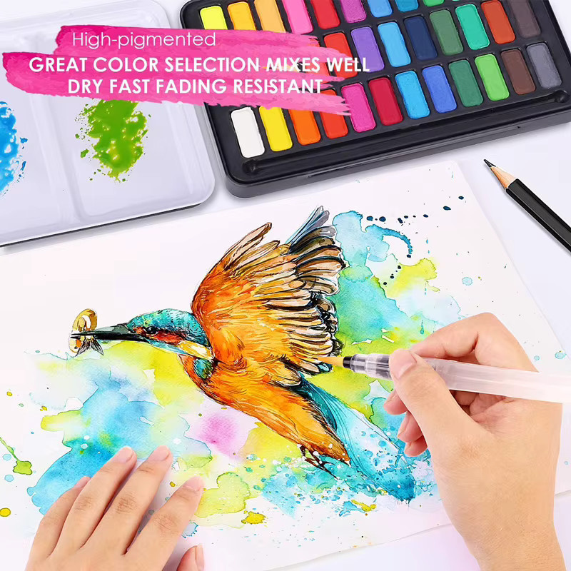 Professionelles Aquarell-Set mit 24 oder 36 Farben in Multicolour inklusive Pinsel und Aquarellpapier - Bild 1