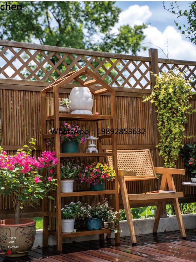 WW Garden Blumenständer aus Teak Massivholz in Schiefergrau und Braun für Garten und Balkon - Bild 1