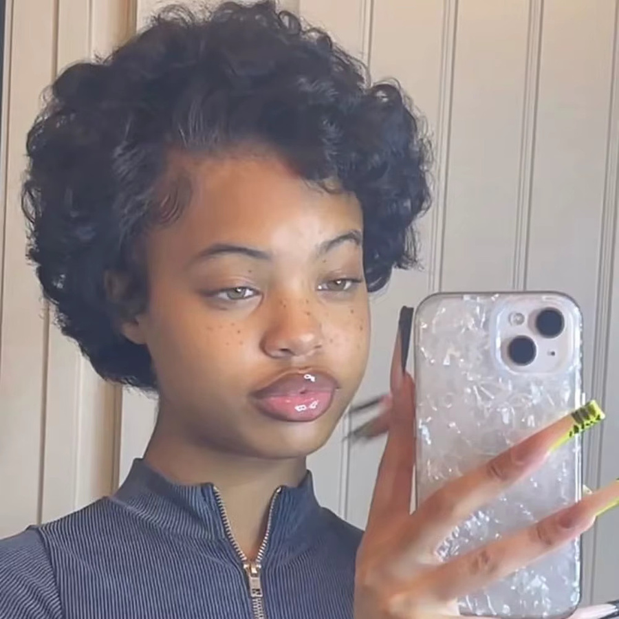 OYM HAIR Pixie-Schnitt-Perücke, Echthaar, lockig, Damen - Bild 2
