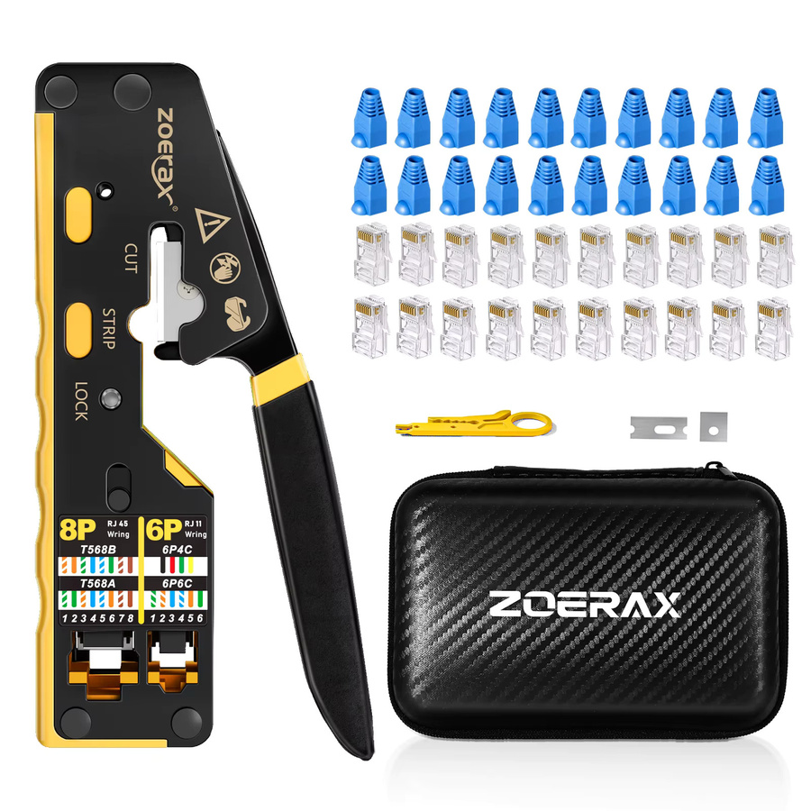 ZoeRax RJ45 Netzwerk-Tool-Kit für Ethernet/LAN mit CAT6-Crimpwerkzeug, 20 Stück CAT6/CAT5-Steckern, Steckerabdeckungen und Mini-Abisolierzange - Bild 5