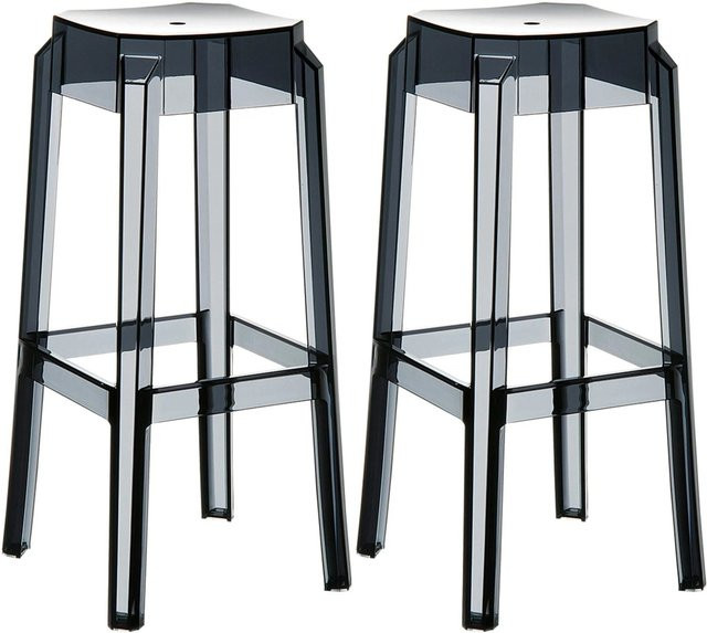 2er Set Barhocker DELUKE NUMIR in Schwarz, stapelbare Barstühle aus Kunststoff mit modernem Design, B/T/H: 36 x 36 x 75 cm - Bild 1