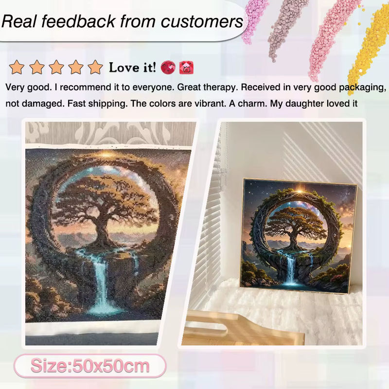 HUACAN Diamant-Mosaik Set 5D Baum des Lebens Landschaft in Mehrfarbig, Wandmontiert, Quadratisch, 40 x 40 cm - Bild 2