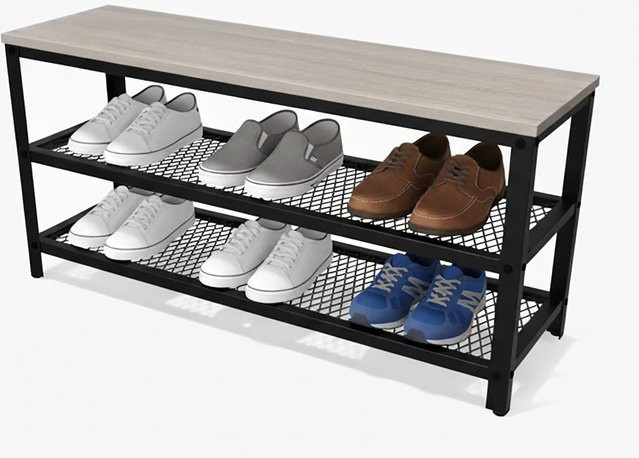 Relaxdays Schuhbank mit 2 Schuhablagen in Schwarz und Grau, B/T/H: 100 x 30 x 45 cm - Bild 1