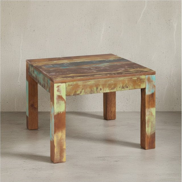 KADIMA DESIGN Rustikaler Couchtisch aus Mango-Massivholz in Braun im Shabby-Chic-Design, B/T/H: 60 x 60 x 47 cm - Bild 1