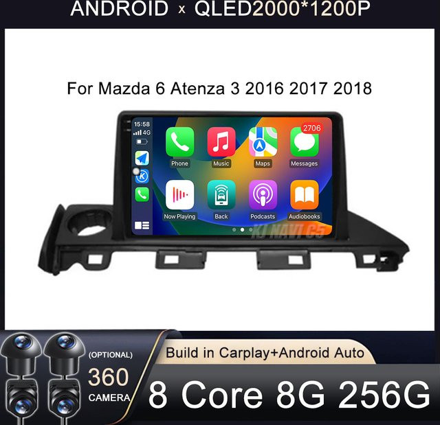 KJ-NAVI Android 16 Autoradio für Mazda 6 Atenza 3 in Schwarz mit GPS-Navigation, 4G, WIFI, Video, Carplay und QLED Multimedia-Player - Bild 1