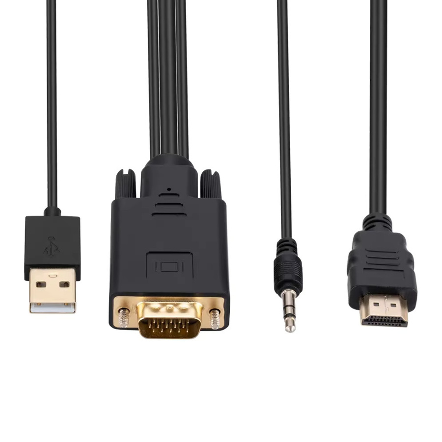 GRWIBEOU VGA zu HDMI Konverter Kabel mit 3,5mm Audio und USB Netzteil, 1080P Full HD, Schwarz, Länge: 1,8 m - Bild 5