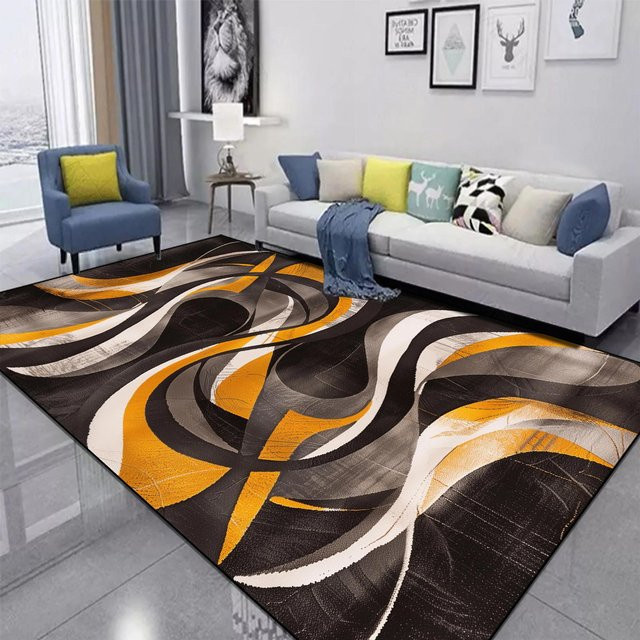 Karpetti Abstrakter Teppich in Rot und Schwarz, Modernes Design aus Flanell, Rutschfest und Waschbar, B/T: 120 x 80 cm - Bild 1