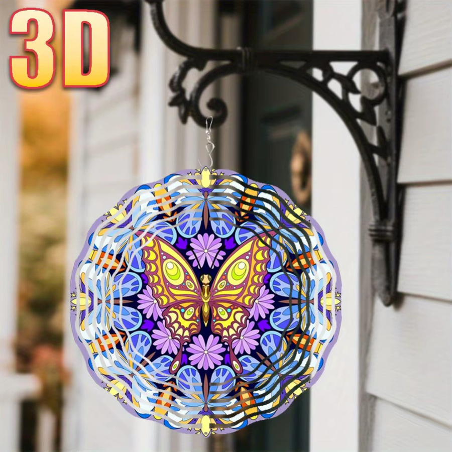 CIFBUY Drehender Windspinner Mandala-Schmetterlingsblumen aus Metall in Hellgrau, Durchmesser: 25,5 cm - Bild 2