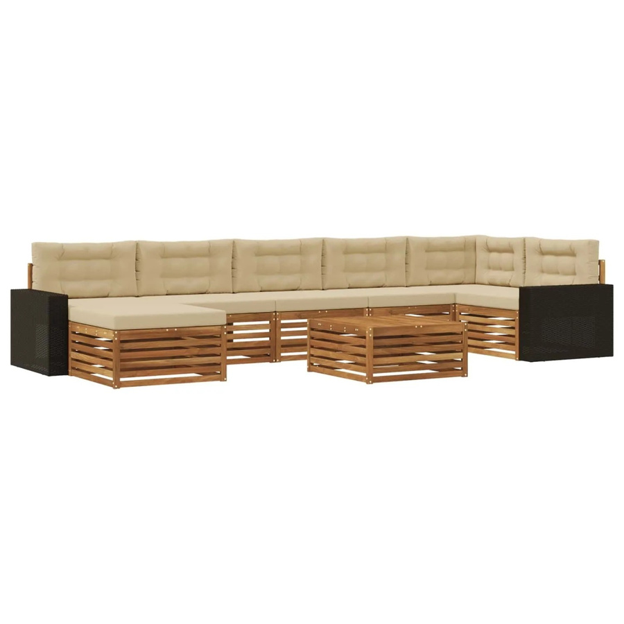vidaXL Outdoor-Sofagarnitur aus Akazienholz mit 8 Kissen in Natur und Beige - Bild 2