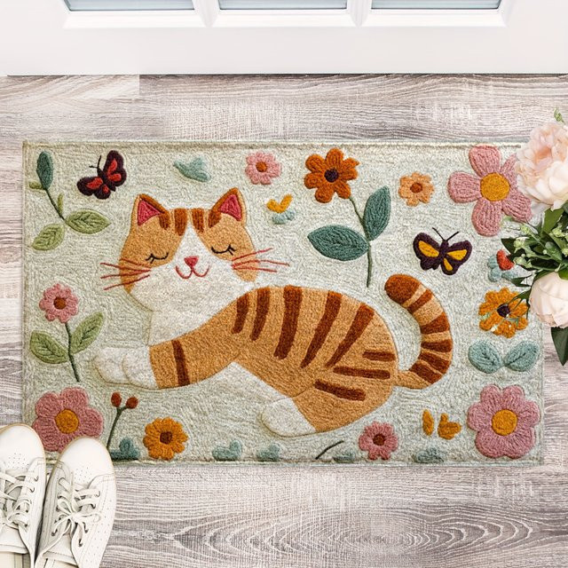 VIKAMA Fußmatte mit schlafender Katze, rechteckig, mehrfarbig, maschinenwaschbar, B/T: 60 x 40 cm - Bild 1