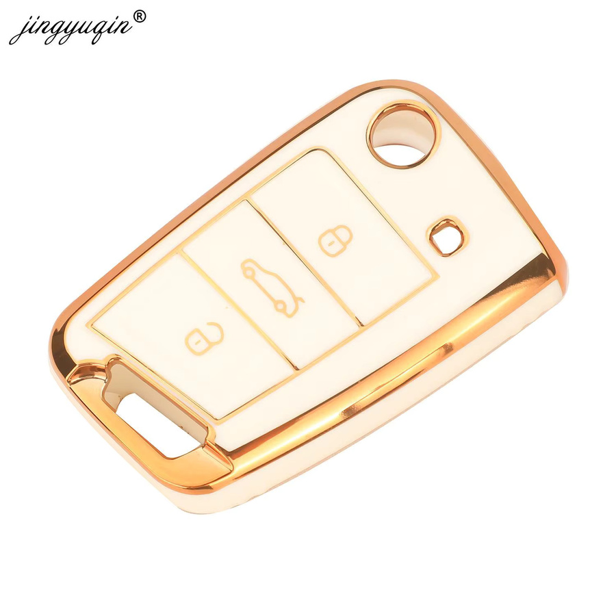 Jingyuqin TPU Auto Flip Schlüsselhülle für VW Golf 7 MK7, Tiguan MK2, SEAT Ateca, Leon FR, Ibiza und Skoda Octavia A7 in Schwarz - Bild 2