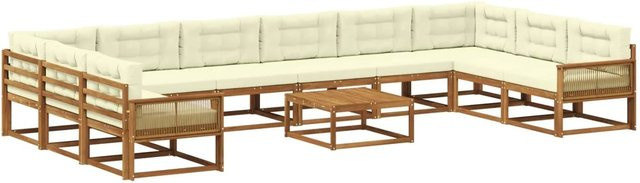 vidaXL Outdoor-Sofagarnitur aus Akazienholz in U-Form mit 11-teiligem Set, Farbe Natur und Beige - Bild 1