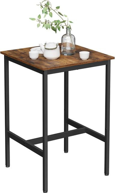 VASAGLE Bartisch im Industriestil, quadratischer Stehtisch in Braun-Schwarz, B/T/H: 60 x 60 x 92 cm - Bild 1