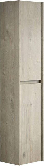 PXloue Hochschrank Bad in Weißer Eiche Holzoptik mit 2 Türen und offenen Regalfächern, Höhe: 140 cm, Breite: 30 cm, Tiefe: 24 cm - Bild 1