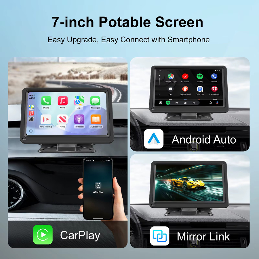 Ezonetronics 7-Zoll Tragbarer CarPlay Bildschirm mit kabellosem CarPlay, Android Auto und Mirror Link in Schwarz - Bild 2