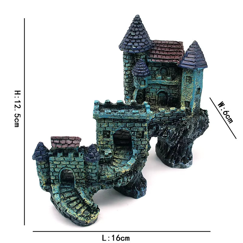 Otmagelu Künstliche Aquarium Dekoration Alte Burg Harz als Versteck für Fische, Mehrfarbig, B/T/H: 12,0 x 5,0 x 12,0 cm - Bild 4