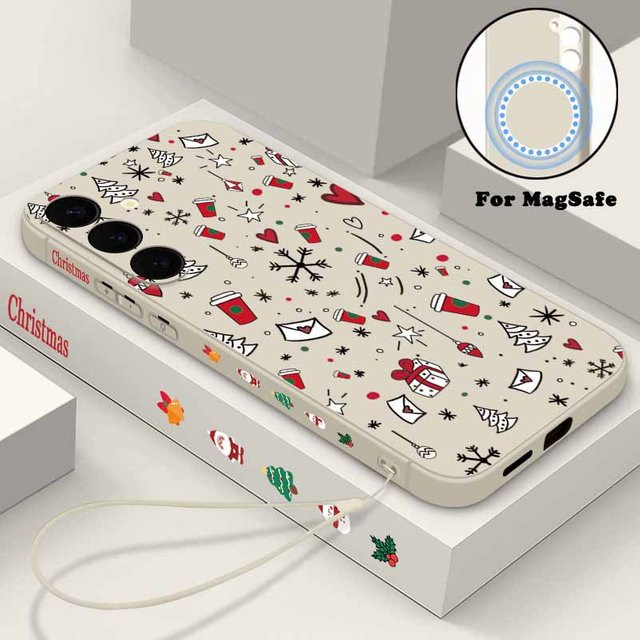 MagSafe kompatible Handyhülle mit Weihnachtsmuster für Samsung Galaxy S24 FE S25 S24 S23 S22 Ultra S21 Plus in Beige, Weiß und Multicolour - Bild 1