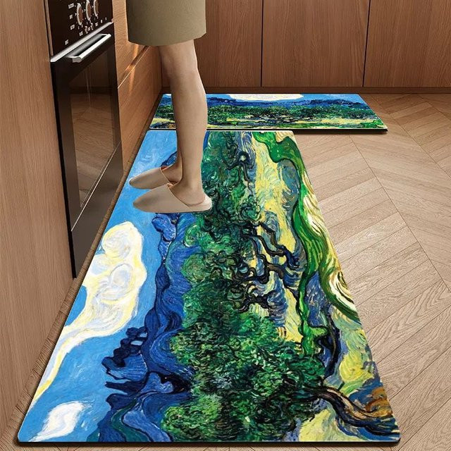 VIKAMA 2er-Set Küchenteppiche im Ölgemälde-Stil, rechteckig, rutschfest und wasserabsorbierend, Mehrfarbig - Bild 1