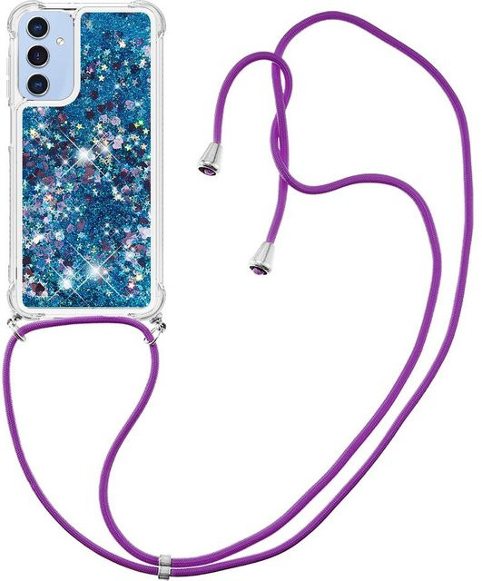 YULIN Halsketten-Lanyard mit Bling Glitzer Flüssig-Silikon-Hülle für Samsung Galaxy S25 S24 S23 S22 S21 Plus Ultra FE, Stoßfeste Case mit Strap, Transparent/Purple - Bild 1