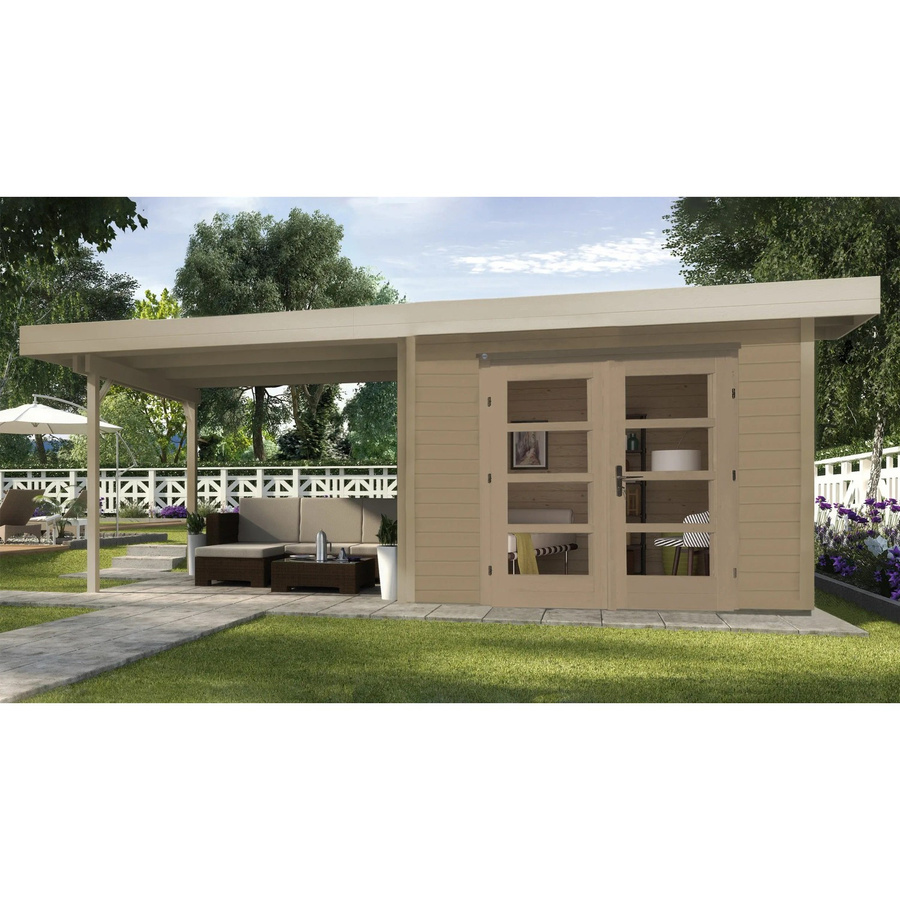 WEKA Gartenhaus 126 B Gr.2 aus Holz in Beige mit Flachdach und Vordach B/H/T: 645 x 226 x 375 cm - Bild 2