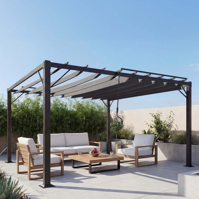 MCW Pergola L40 Lamellen-Pavillon Terrassenüberdachung mit drehbarem Lamellendach aus Stoff und Alu-Gestell, B/T: 300 x 300 cm, anthrazit - Bild 1