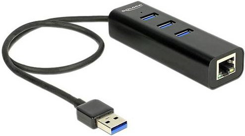 Delock USB 3.1 Gen 1 Hub mit 3 x USB-A und 1 x Gigabit LAN in Schwarz (62653) - Bild 1
