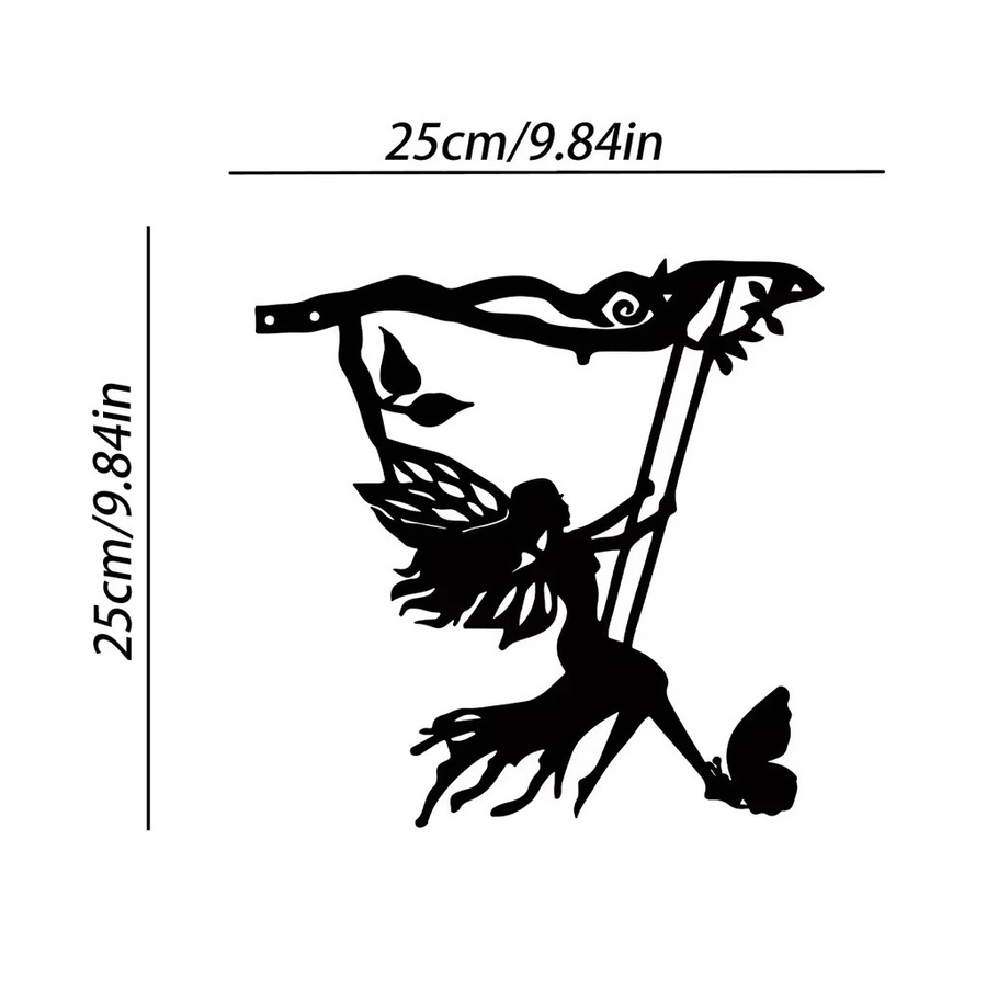 CIFBUY Metall-Wandkunst Schaukel-Elf auf Ast in Schwarz als Außenstatue für Garten, Hof und Terrasse - Bild 4