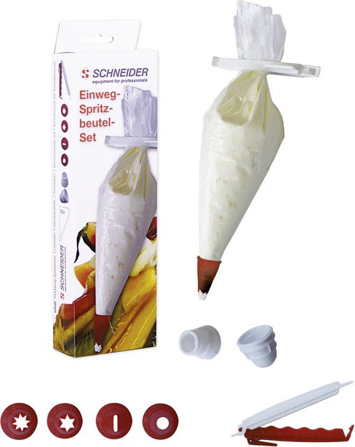 Schneider Einweg-Spritzbeutel-Set mit Spritzaufsätzen, transparent/rot/weiß, Länge: 34 cm - Bild 1