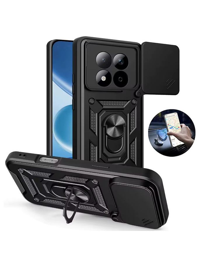 Stoßfeste Panzerhülle mit Autohalterung und Kameraobjektivschutz für Redmi Note 15 Pro sowie Redmi Note 15 4G 5G in Schwarz von CYYWN - Bild 6