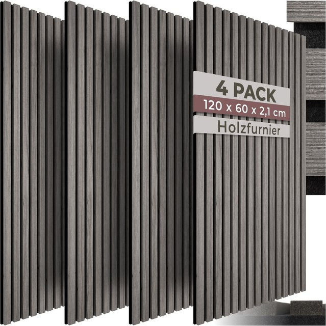 tectake Akustikpaneele Holzoptik Eiche hellgrau aus MDF und Echtholzfurnier, B: 60 cm, H: 120 cm, T: 2,1 cm - Bild 1