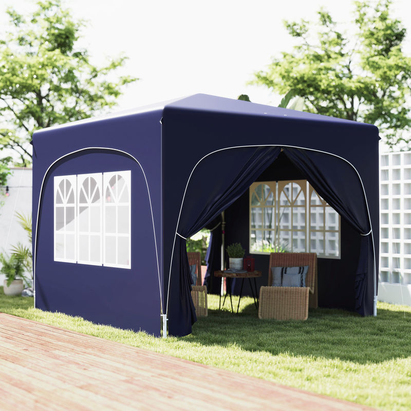 Outsunny Pop Up Gartenpavillon Dunkelblau mit 4 Seitenteilen, faltbarer Pavillon mit UPF 50+ und Tragetasche, B/T/H: 300 x 300 x 230 cm - Bild 2