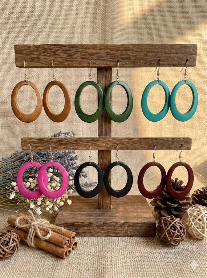 YULUCH Ohrring-Set, Damen, bunte ovale geometrische hölzerne Ohrringe - Bild 2