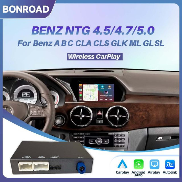 BONROAD Kabelloses CarPlay Modul für Mercedes Benz A B C E Klasse GLA CLA GLC GLK SLK CLS NTG4.5/4.7/5.0 mit Android Auto, MirrorLink, Bluetooth und GPS in Schwarz - Bild 1