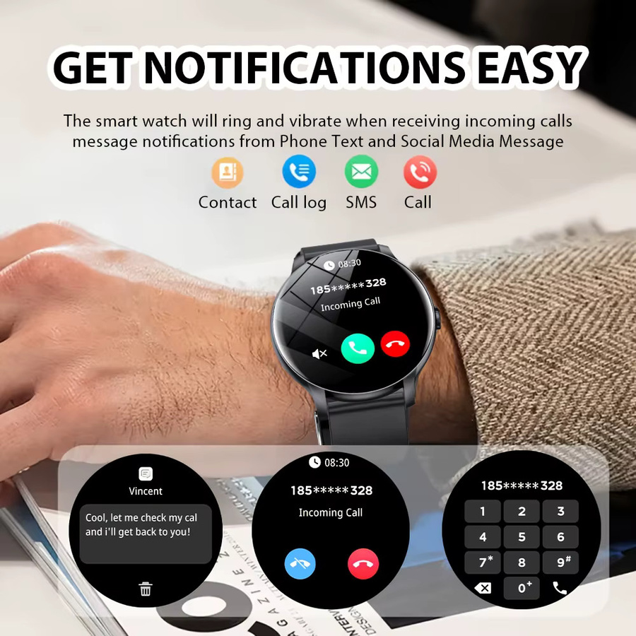 LAXASFIT Outsport Smartwatch mit Bluetooth-Anrufen und Herzfrequenzmesser für Android und iOS, Unisex, Schwarz/Pink - Bild 3