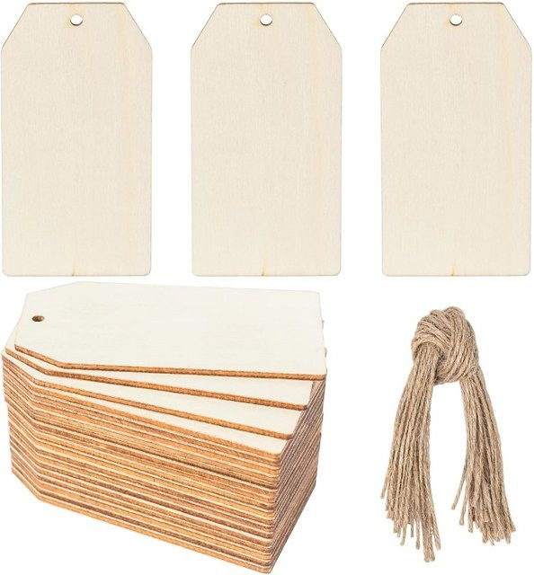10 Stück Geschenkanhänger aus Holz in Braun und Beige mit Hanfseil für rustikale Dekorationen und DIY-Projekte - Bild 1