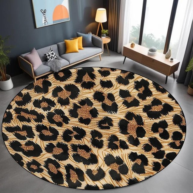 Wucifang Jewelry Runder Teppich Leopard Pink Vintage Waschbare Bodenmatte aus Polyester Durchmesser: 60 cm - Bild 1