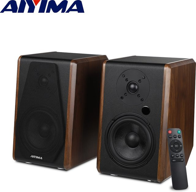 AIYIMA S700 Aktive Regallautsprecher mit Bluetooth, 120 W HiFi Sound System, Holzoptik in Braun - Bild 1