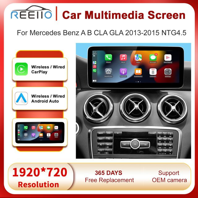 REEIIO Auto-Multimedia-Display mit Touchscreen für Mercedes Benz A B CLA GLA W176 W463 W246 (2013-2015) NTG4.5, Wireless CarPlay und Android Auto, Schwarz - Bild 1