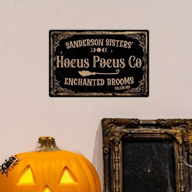 CIFBUY Halloween Blechschild Metall Wanddekoration Vintage Salem Hexe mit Besen in Schwarz - Bild 1