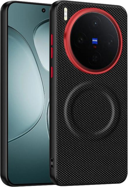 Magnetische Schutzhülle für Vivo X300 und Vivo X300 Pro aus weichem TPU und Nylon-Gewebe mit Leder-Rückseite in Schwarz, Grün oder Blau - Bild 1