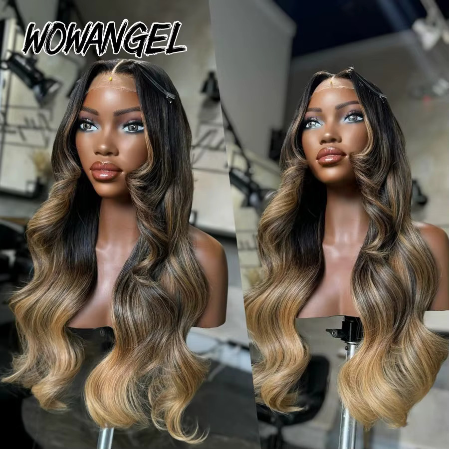 WOWANGEL Blonde Highlights Body Wave Perücke, 100 % Echthaar, 5x5 HD Lace Closure - Bild 3