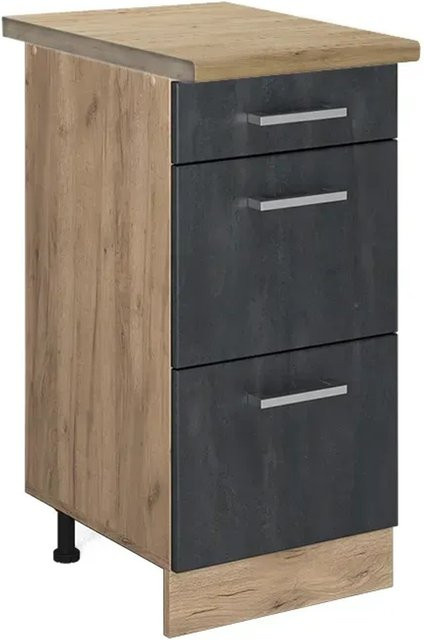 Vicco Küchenunterschrank R-Line Schubladenschrank in Schwarz Beton und Eiche mit Arbeitsplatte, Breite: 40 cm - Bild 2