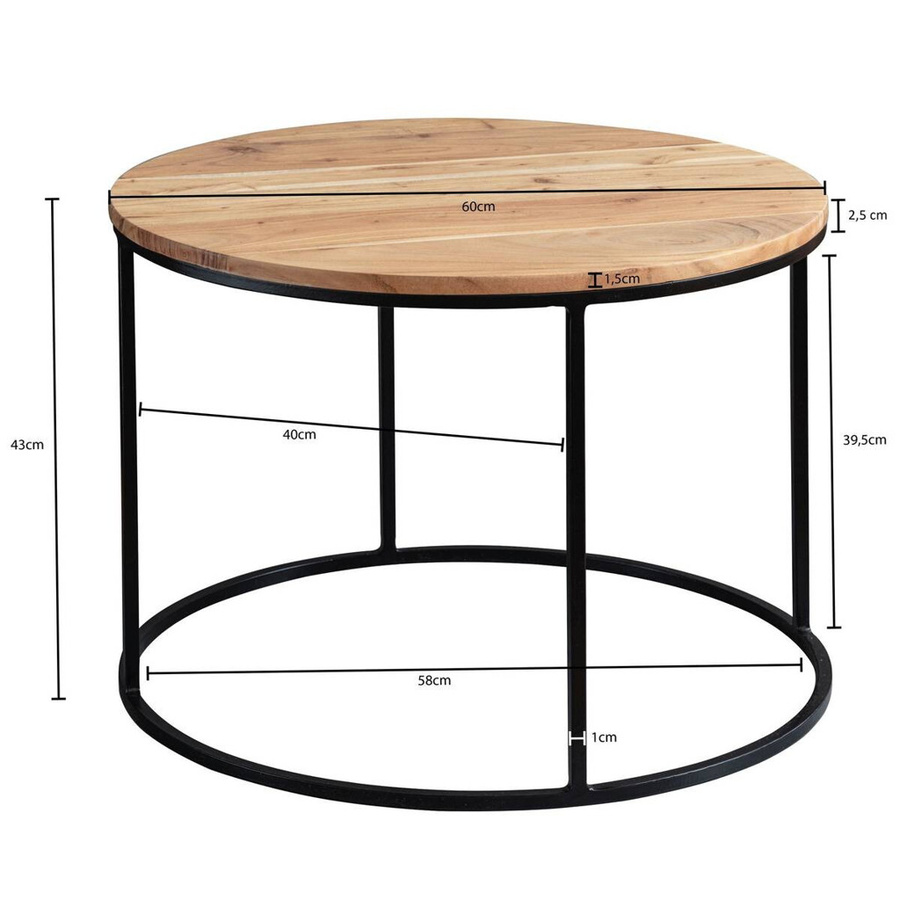 Wohnling Couchtisch aus Akazienholz und Edelstahl in Braun, rund, B/H/T: 60 x 43 x 60 cm - Bild 2